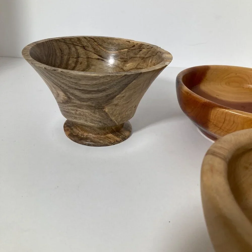 3 Handmade Wood Bowls Spalted Sugarberry Cedar Maple 5 -‎ 6